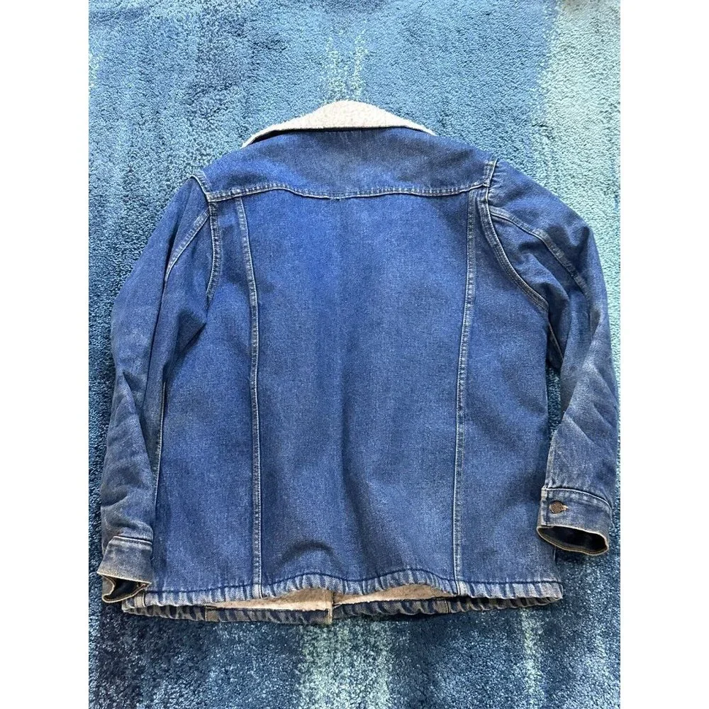 VTG Big Mac Denim Jean Jacket Sherpa Lined Collar Coat Size LG Made in USA